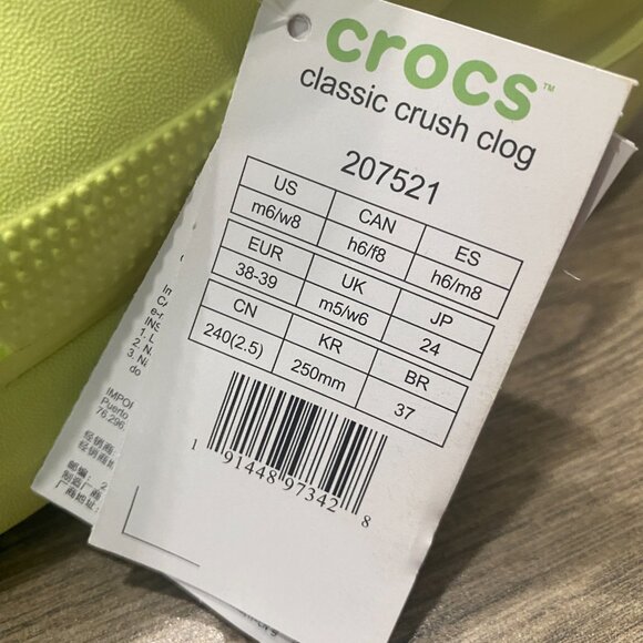 Crocs Classic Crush Clog Lime Zest Size 8 Women - Picture 10 of 14